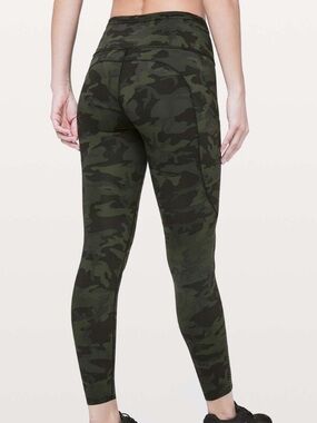 Lululemon Fast & Free 7/8 Tight Nulux Incognito Camo Multi Gator Green size 10